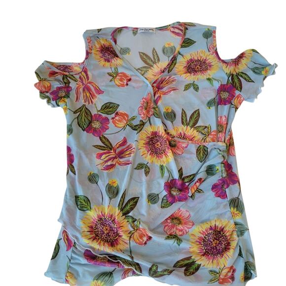 Vintage Y2k Cha Cha Vente Mesh Sheer Cold Shoulder top SM fairy whimsy Feminine - Picture 6 of 11